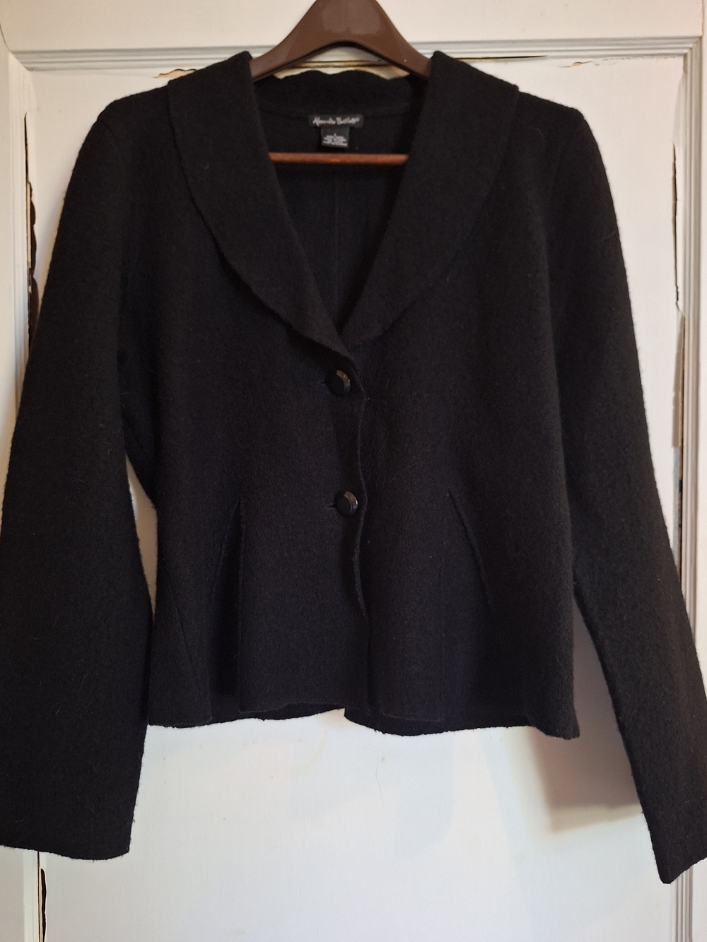 Alexandra Barlett Womens Wool Boucle Jacket Black Long Sleeve 2 Button Sz L